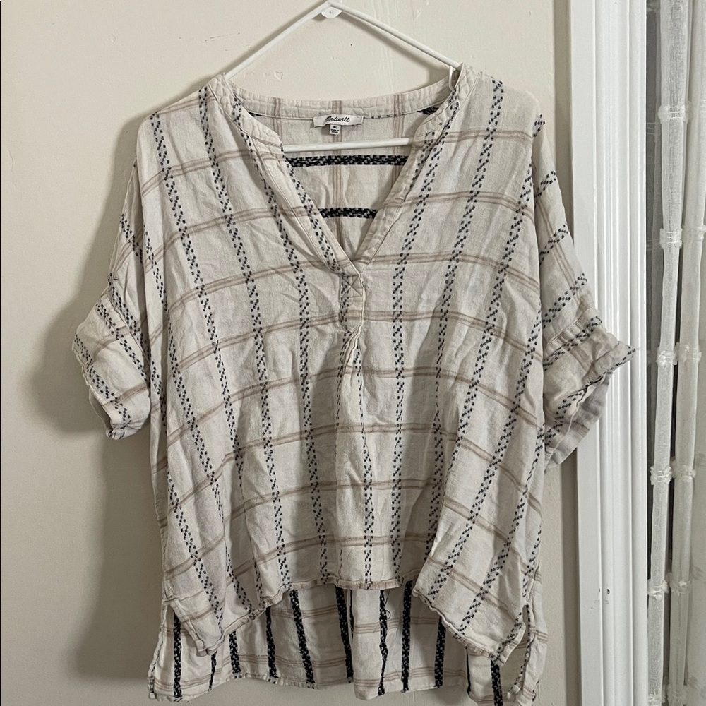 Madewell Checkered Cream and Black Blouse